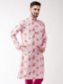 Vastramay Men's Multicolor-Base-Pink Muslin Blend Kurta