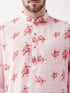 Vastramay Men's Multicolor-Base-Pink Muslin Blend Kurta