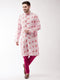 Vastramay Men's Multicolor-Base-Pink Muslin Blend Kurta Pyjama Set