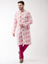 Vastramay Men's Multicolor-Base-Pink Muslin Blend Kurta Pyjama Set