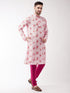 Vastramay Men's Multicolor-Base-Pink Muslin Blend Kurta Pyjama Set