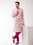 Vastramay Men's Multicolor-Base-Pink Muslin Blend Kurta Pyjama Set