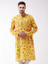 Vastramay Men's Floral Printed Multicolor-Base-Yellow Muslin Blend Kurta