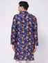 Vastramay Men's Multicolor-Base-Navy Blue Muslin Blend Kurta