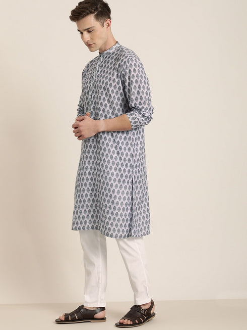 Vastramay Men's Pink Cotton Blend Kurta And White Pyjama Set