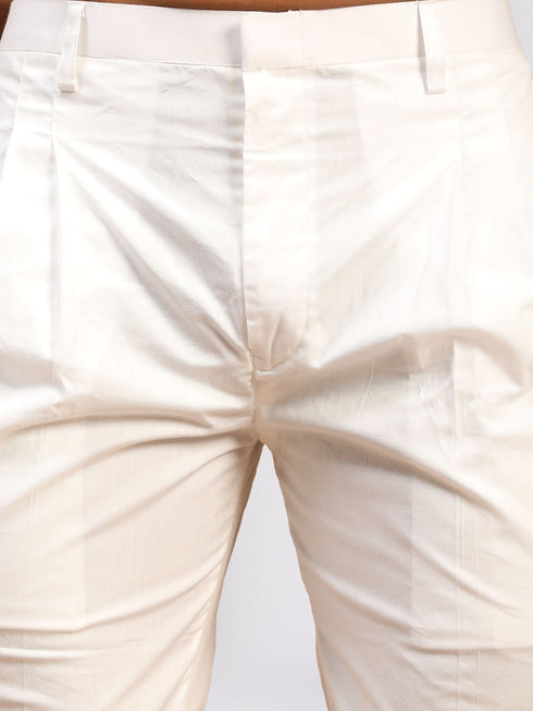 Vastramay Men's Pink Cotton Blend Kurta And White Pyjama Set