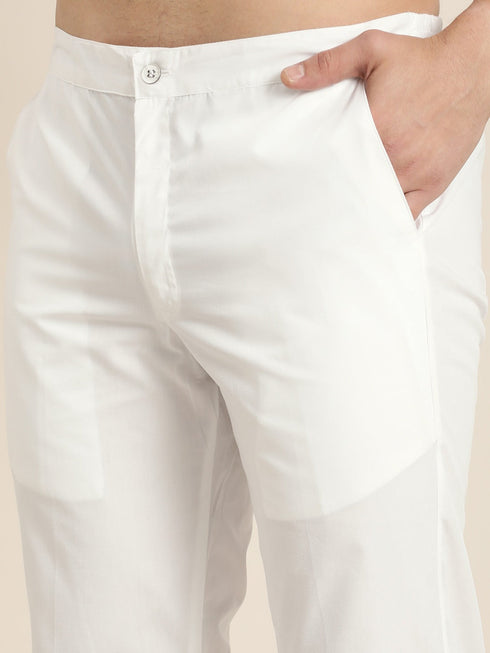 Vastramay Men's Pink Cotton Blend Kurta And White Pyjama Set