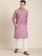 Vastramay Men's Pink Cotton Blend Kurta And White Pyjama Set