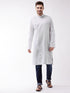 Vastramay Men's White And Blue Cotton Kurta