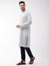 Vastramay Men's White And Blue Cotton Kurta