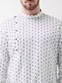 Vastramay Men's White And Blue Cotton Kurta