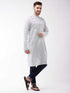 Vastramay Men's White And Blue Cotton Kurta