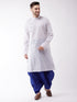 Vastramay Men's White And Blue Cotton Kurta And Dhoti Set