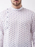 Vastramay Men's White And Blue Cotton Kurta And Dhoti Set