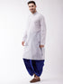Vastramay Men's White And Blue Cotton Kurta And Dhoti Set
