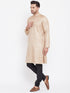 Vastramay Men's Beige And Black Silk Blend Kurta Pyjama Set