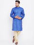Vastramay Men's Blue And Gold Silk Blend Kurta Pyjama Set