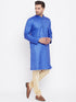 Vastramay Men's Blue And Gold Silk Blend Kurta Pyjama Set