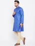 Vastramay Men's Blue And Gold Silk Blend Kurta Pyjama Set