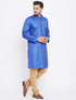 Vastramay Men's Blue And Rose Gold Silk Blend Kurta Pyjama Set