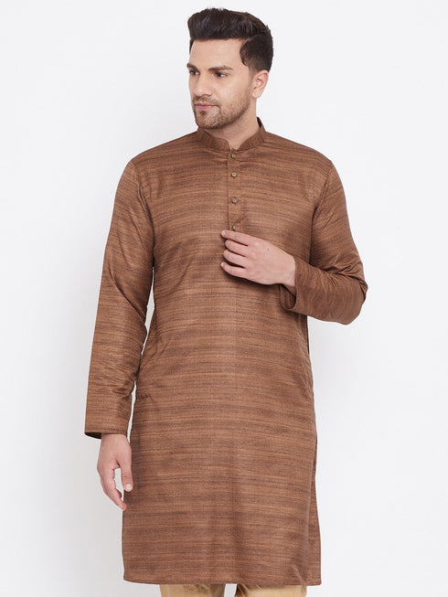 Vastramay Men's Coffee Brown Silk Blend Kurta