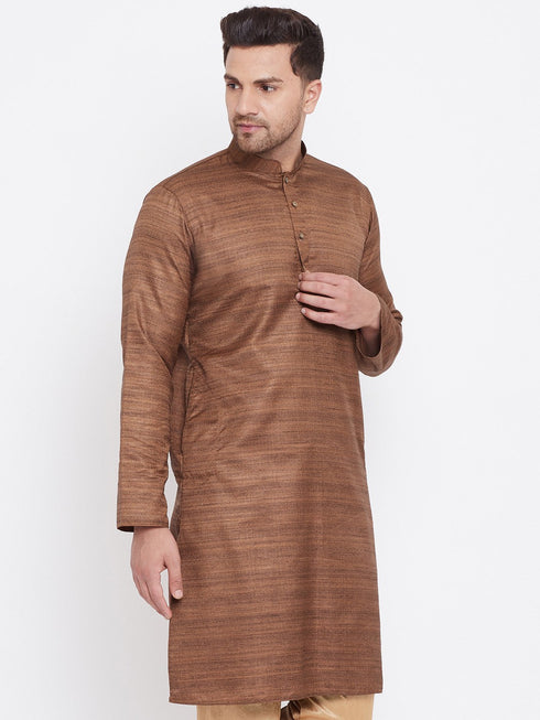 Vastramay Men's Coffee Brown Silk Blend Kurta