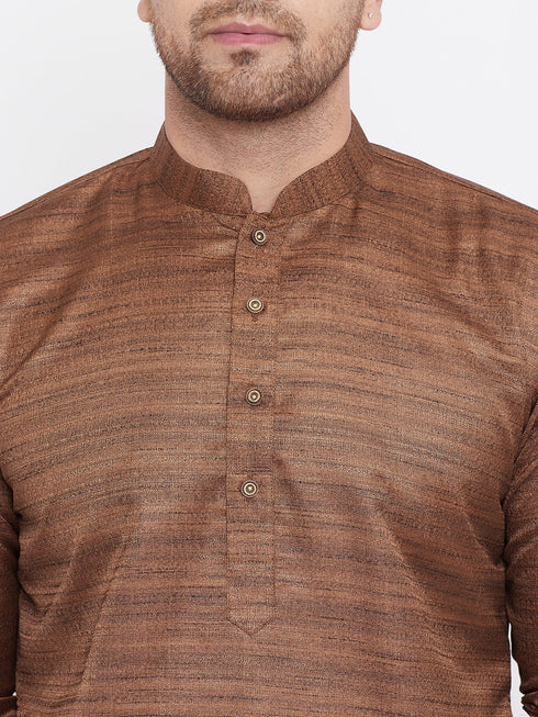 Vastramay Men's Coffee Brown Silk Blend Kurta