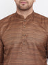 Vastramay Men's Coffee Brown And Gold Silk Blend Kurta Pyjama Set