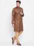 Vastramay Men's Coffee Brown And Rose Gold Silk Blend Kurta Pyjama Set