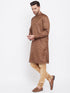 Vastramay Men's Coffee Brown And Rose Gold Silk Blend Kurta Pyjama Set
