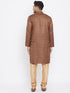 Vastramay Men's Coffee Brown And Rose Gold Silk Blend Kurta Pyjama Set