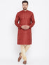 Vastramay Men's Maroon And Gold Silk Blend Kurta Pyjama Set