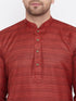 Vastramay Men's Maroon And Gold Silk Blend Kurta Pyjama Set
