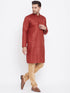 Vastramay Men's Maroon And Rose Gold Silk Blend Kurta Pyjama Set