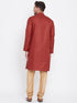 Vastramay Men's Maroon And Rose Gold Silk Blend Kurta Pyjama Set