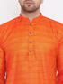 Vastramay Men's Orange And Gold Silk Blend Kurta Pyjama Set