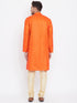 Vastramay Men's Orange And Gold Silk Blend Kurta Pyjama Set