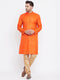 Vastramay Men's Orange And Rose Gold Silk Blend Kurta Pyjama Set