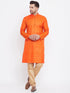 Vastramay Men's Orange And Rose Gold Silk Blend Kurta Pyjama Set