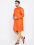 Vastramay Men's Orange And Rose Gold Silk Blend Kurta Pyjama Set