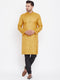 Vastramay Men's Mustard And Black Silk Blend Kurta Pyjama Set