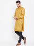 Vastramay Men's Mustard And Black Silk Blend Kurta Pyjama Set