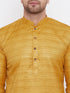 Vastramay Men's Mustard And Black Silk Blend Kurta Pyjama Set
