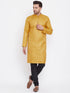 Vastramay Men's Mustard And Black Silk Blend Kurta Pyjama Set