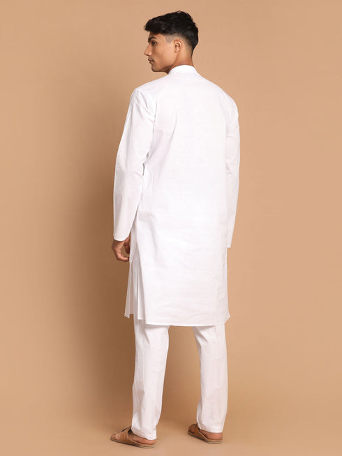 Vastramay Men's White Kurta And Pajama Set With Islamic Prayer Cap
