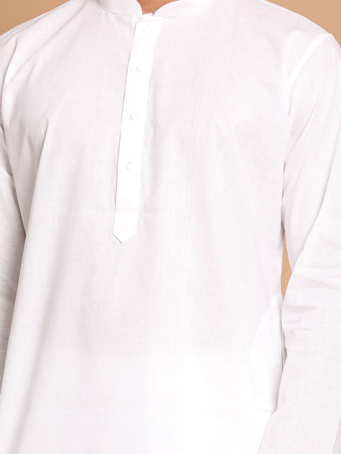 Vastramay Men's White Kurta And Pajama Set With Islamic Prayer Cap