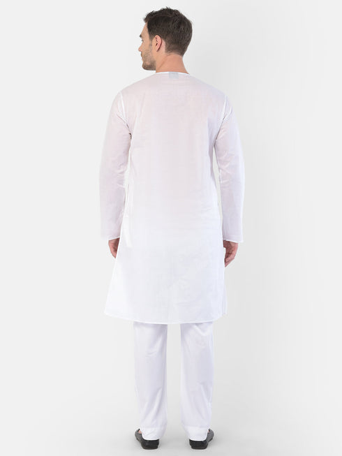 Vastramay Men's White Cotton Addhi Kurta Pyjama Set
