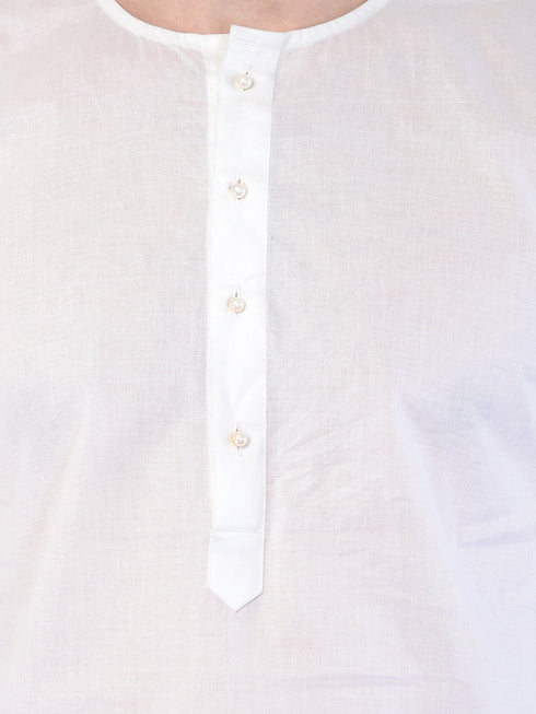 Vastramay Men's White Cotton Addhi Kurta Pyjama Set