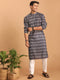 Vastramay Men's Black Ikkat Print Cotton Kurta With Pant set