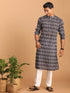 Vastramay Men's Black Ikkat Print Cotton Kurta With Pant set